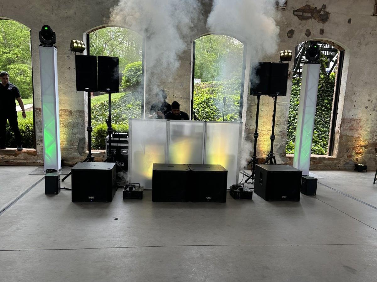 ATG DJ stage, LED totems and CO2 cryo at East Lincoln High School prom, Providence Cotton Mill
