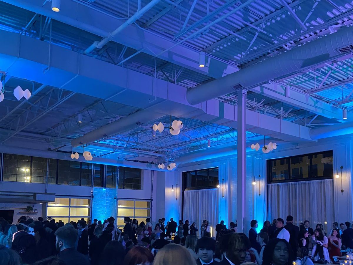 Porter Ridge High School prom at PINE, the whole hall washed in blue ATG uplighting