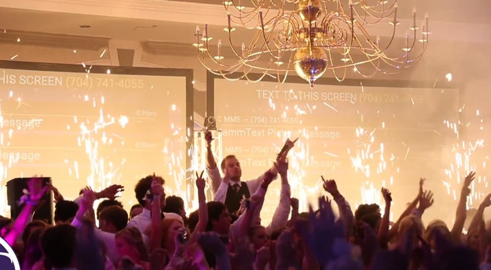Prom ballroom with cold sparks and moving lights