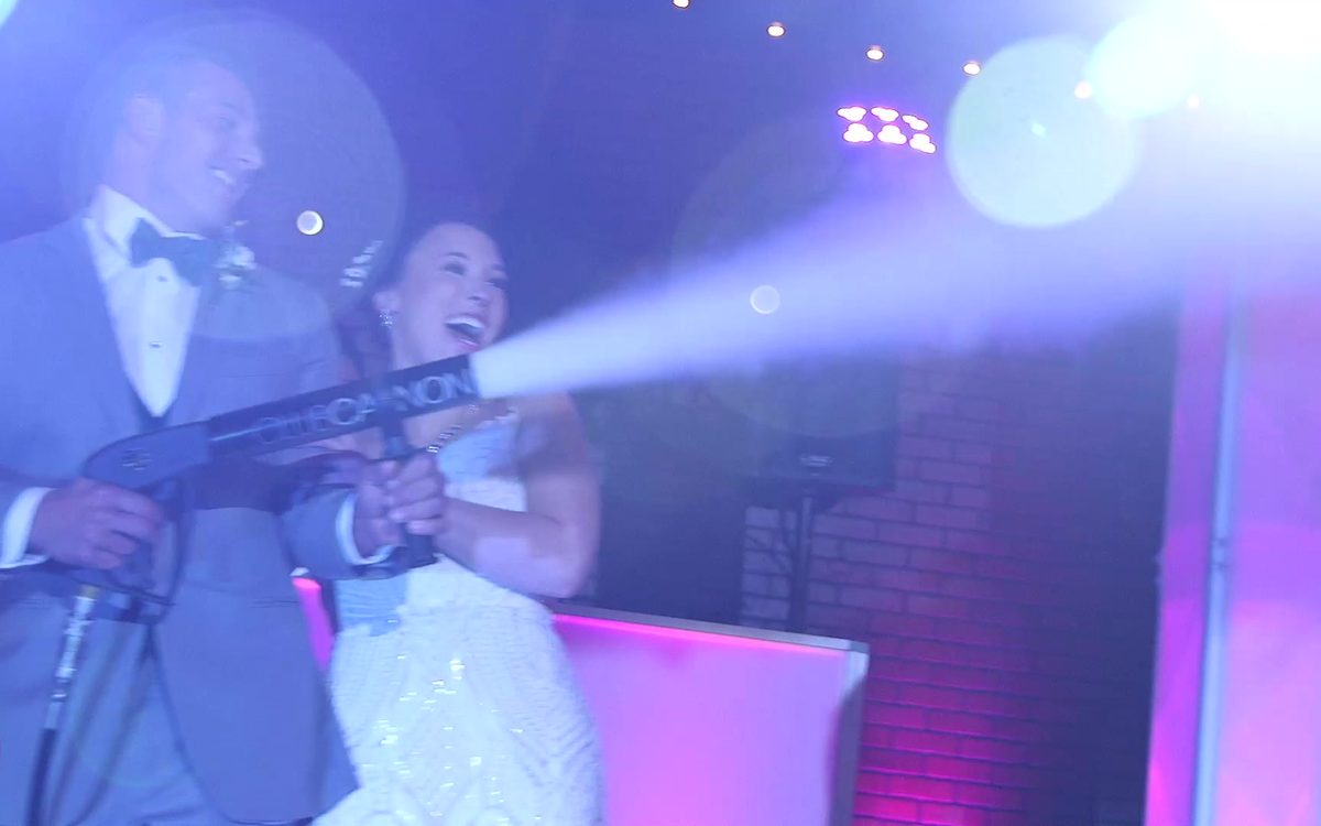 CO2 cool burst cannon fired over the dance floor at a wedding reception